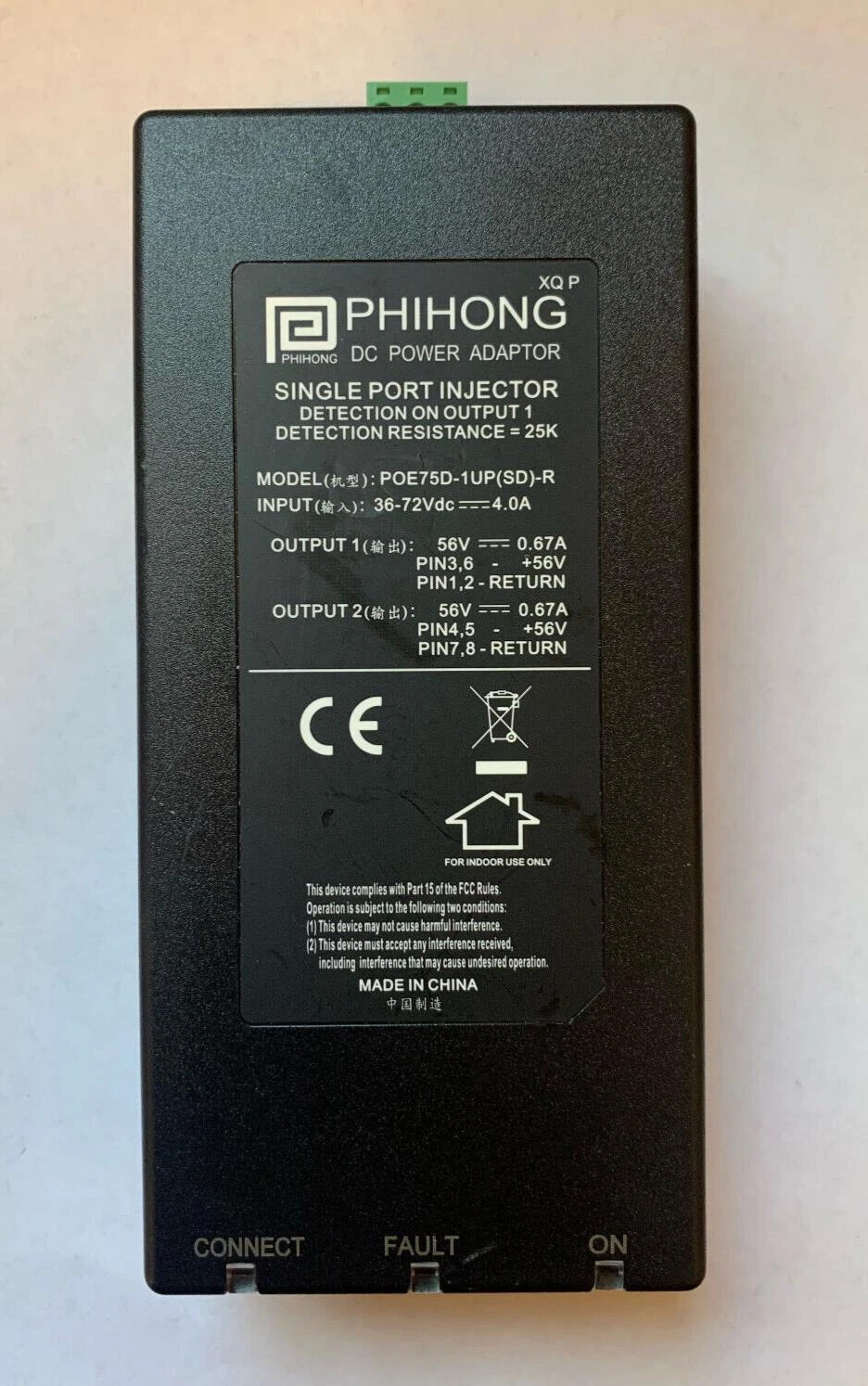 PHIHONG POE75D-1UP-R DC Power Adapter Single Port Injector POE Adapter